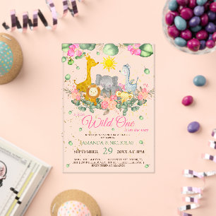Invitations En Acrylique Baby shower floral Girl Safari