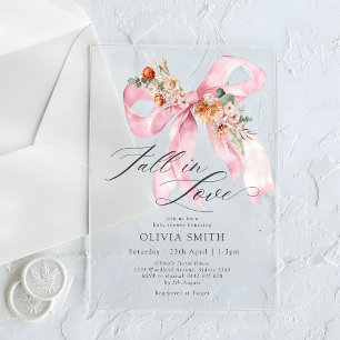 Invitations En Acrylique Baby Shower Floral Rose Ruban Tomber en Amour