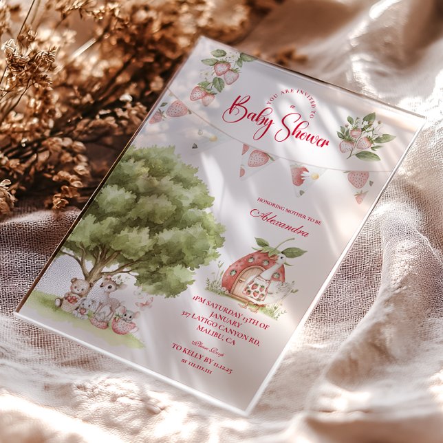 Invitations En Acrylique Baby Shower Forêt de Fraises (Créateur téléchargé)
