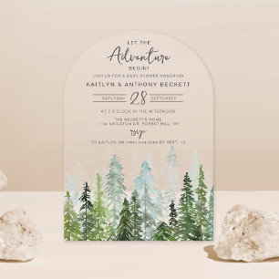 Invitations En Acrylique Baby Shower Forêt de Pins Aquarelle