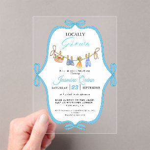 Invitations En Acrylique Baby shower garçon local saupoudrer bébé