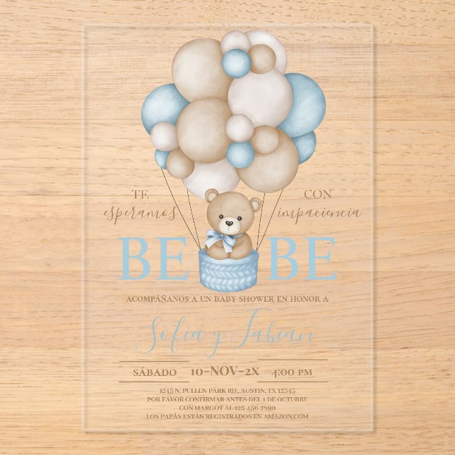 Invitations En Acrylique Baby shower Garçon Ours Acrilic (Recto)
