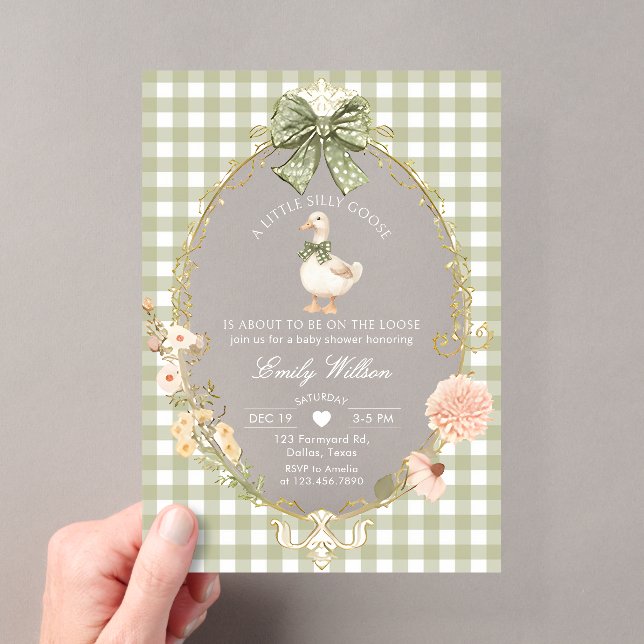 Invitations En Acrylique Baby Shower Gingham Vert de Silly Goose (In situ (ordinateur de poche))
