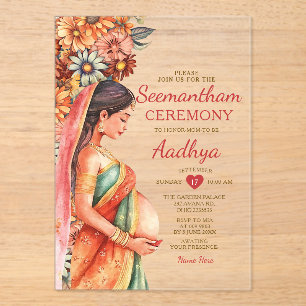 Invitations En Acrylique Baby shower indien de Seemantham Valaikassu Mère