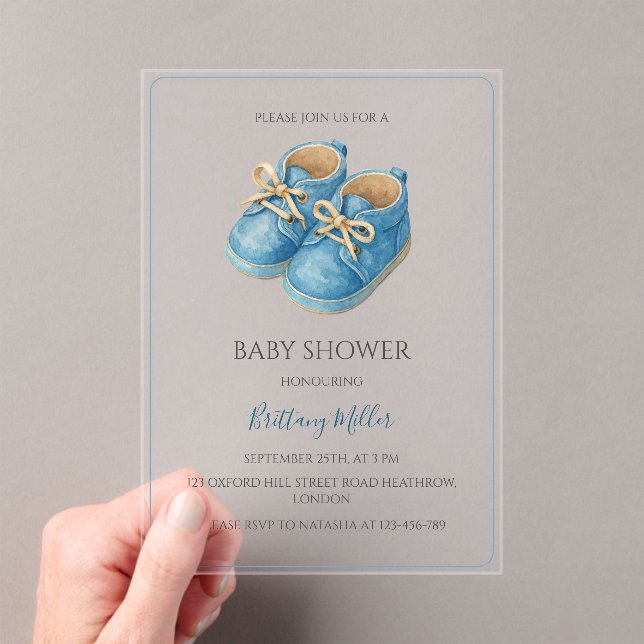 Invitations En Acrylique Baby-Shower Minimaliste Chaussures Bleues  (In situ (ordinateur de poche))