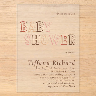 Invitations En Acrylique Baby Shower Minimaliste Marron Moderne Mixte