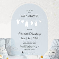 Baby Shower Minimaliste Translucide Bleu Poussiére