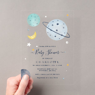 Invitations En Acrylique Baby Shower Moderne dans l'Espace