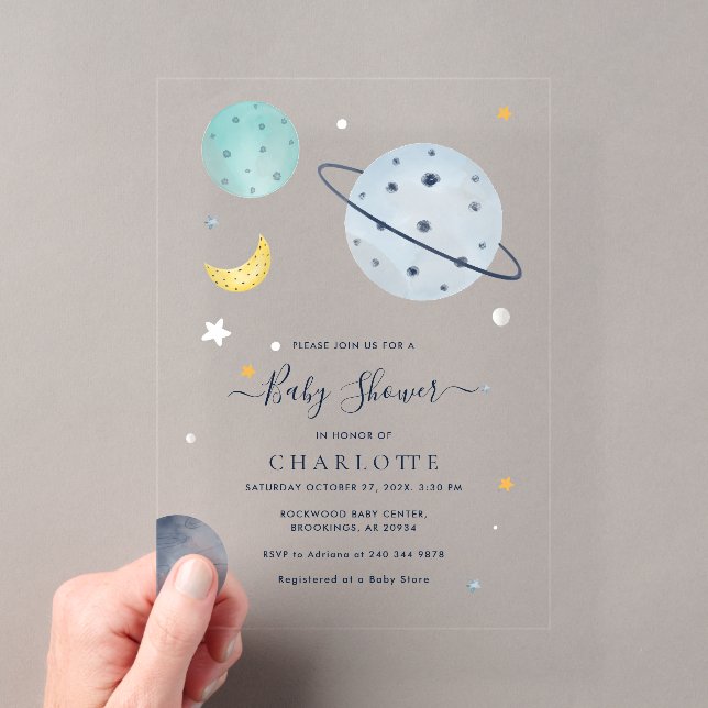 Invitations En Acrylique Baby Shower Moderne dans l'Espace (In situ (ordinateur de poche))