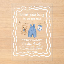 Baby Shower Moderne Jean Bleu Denim