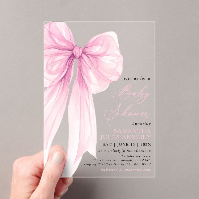 Invitations En Acrylique Baby shower moderne tendance Bow rose (In situ (ordinateur de poche))