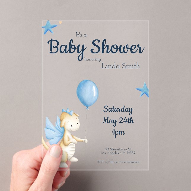Invitations En Acrylique Baby shower neutre de genre bleu crème (In situ (ordinateur de poche))