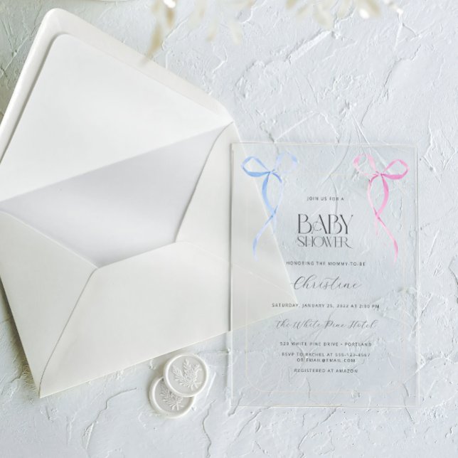 Invitations En Acrylique Baby shower neutre de sexe rose bleu Bow (Créateur téléchargé)