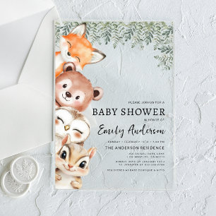Invitations En Acrylique Baby shower neutre pour les animaux des bois