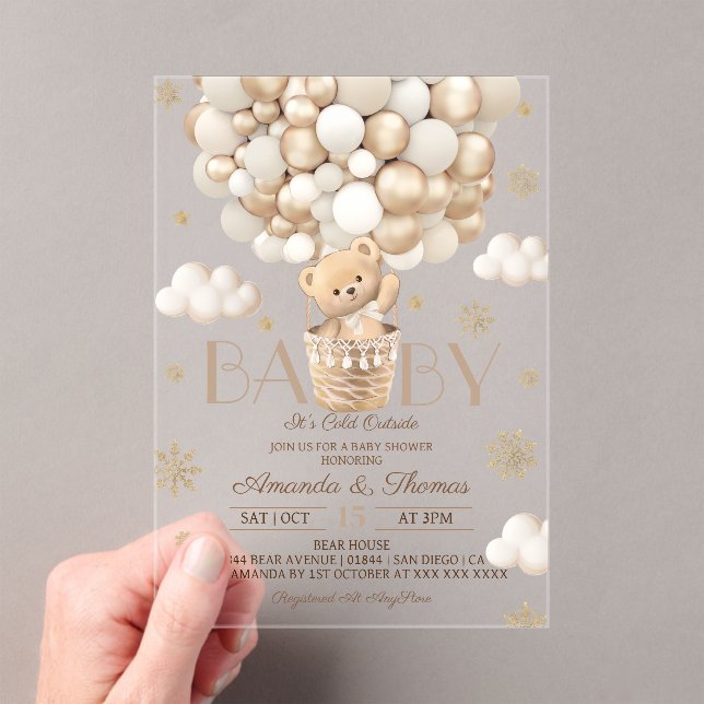 Invitations En Acrylique Baby Shower Ours d'Hiver (In situ (ordinateur de poche))