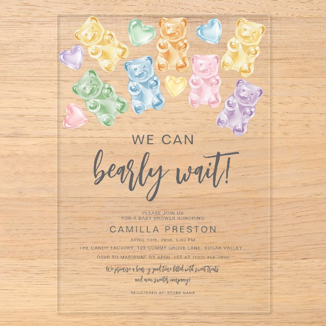 Invitations En Acrylique Baby Shower Ours en Gélatine Aquarelle (Recto)