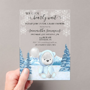Invitations En Acrylique Baby shower Ours en peluche d'hiver