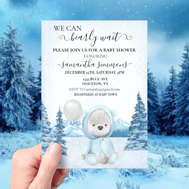 Invitations En Acrylique Baby shower Ours en peluche d'hiver (Créateur téléchargé)