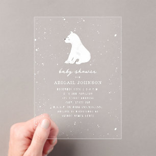 Invitations En Acrylique Baby shower Ours polaire Neige hiver Neutre