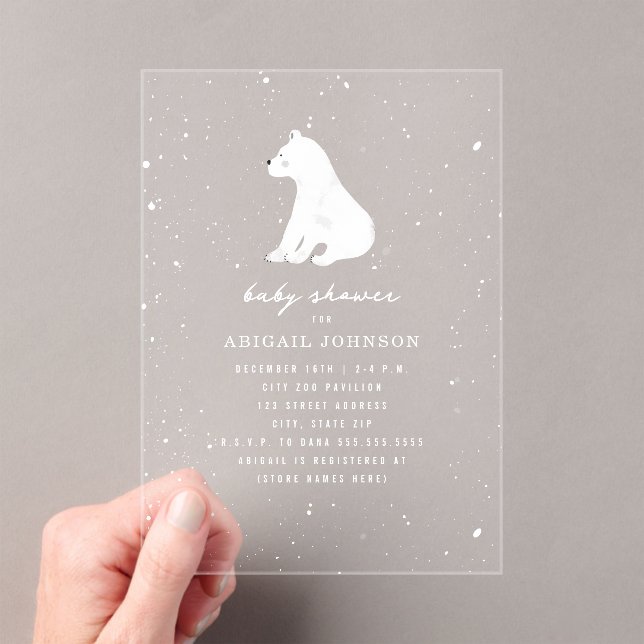 Invitations En Acrylique Baby shower Ours polaire Neige hiver Neutre (In situ (ordinateur de poche))