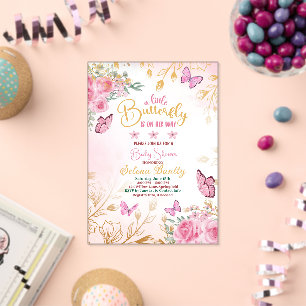 Invitations En Acrylique Baby shower papillon petite fille Aquarelle