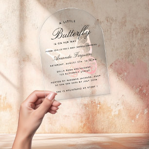 Invitations En Acrylique Baby shower papillon rose arc fille