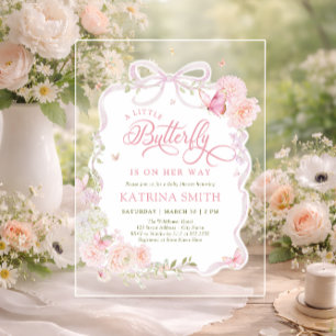 Invitations En Acrylique Baby Shower Papillon Rose Bébé Fille