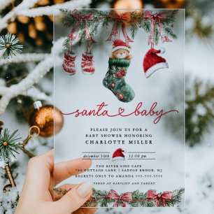 Invitations En Acrylique Baby shower père Noël Sweet Arrival