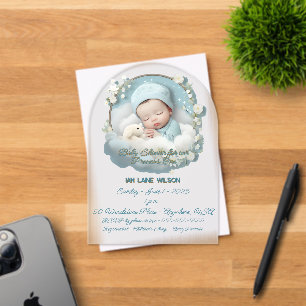 Invitations En Acrylique Baby shower pour Baby Boy Precious
