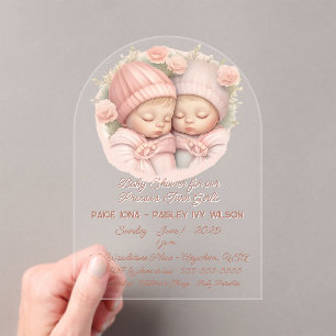 Invitations En Acrylique Baby Shower pour de précieuses jumelles