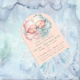 Invitations En Acrylique Baby Shower pour de précieux bébés jumeaux fille e