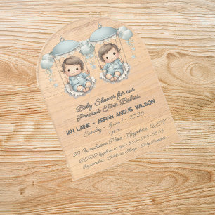 Invitations En Acrylique Baby Shower pour de précieux bébés jumeaux garçons