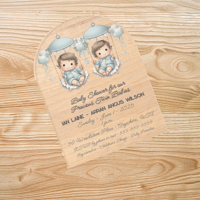Invitations En Acrylique Baby shower pour Precious Twin Boy Baby (Créateur téléchargé)