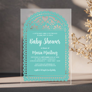 Invitations En Acrylique Baby Shower Rose Inspiré de Papel Picado