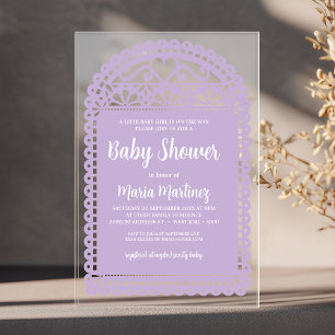 Invitations En Acrylique Baby Shower Rose Inspiré par le Papel Picado