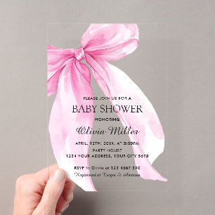 Invitations En Acrylique Baby Shower Ruban Arc-en-ciel Rose