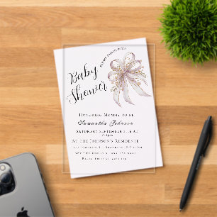 Invitations En Acrylique Baby shower ruban violet coquette