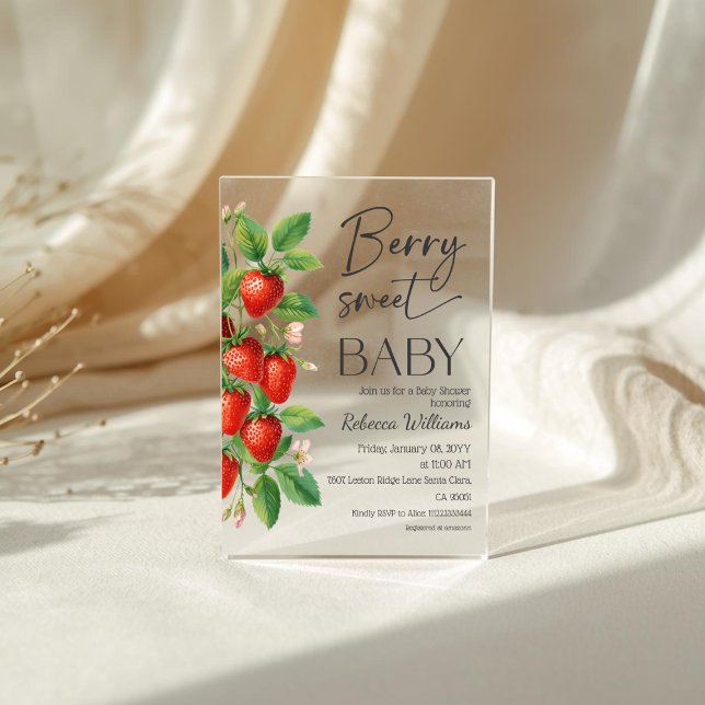 Invitations En Acrylique Baby Shower Rustique Fruité Fraise Sucré (Créateur téléchargé)