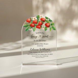 Invitations En Acrylique Baby Shower Rustique Rouge aux Fraises et aux Baie
