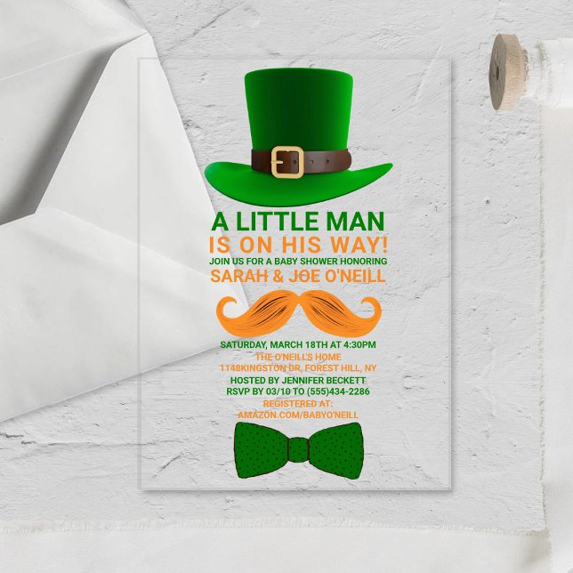 Invitations En Acrylique Baby Shower Saint-Patrick Moderne pour Petit Lepre (Créateur téléchargé)