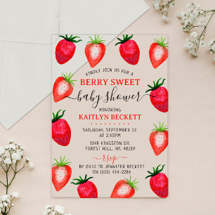 Invitations En Acrylique Baby Shower Sucré aux Fraises