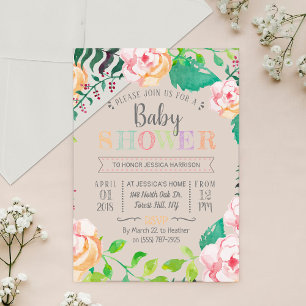 Invitations En Acrylique Baby shower tendance de typographie florale de pri