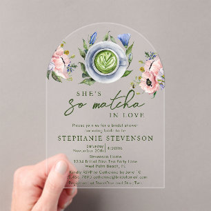 Invitations En Acrylique Baby Shower Thème Matcha Parfait Rose Floral