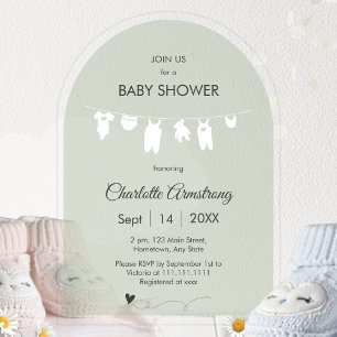Invitations En Acrylique Baby shower translucide minimaliste Sage Green