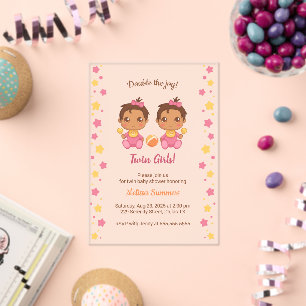 Invitations En Acrylique Baby shower Twin Girls Transparent 2