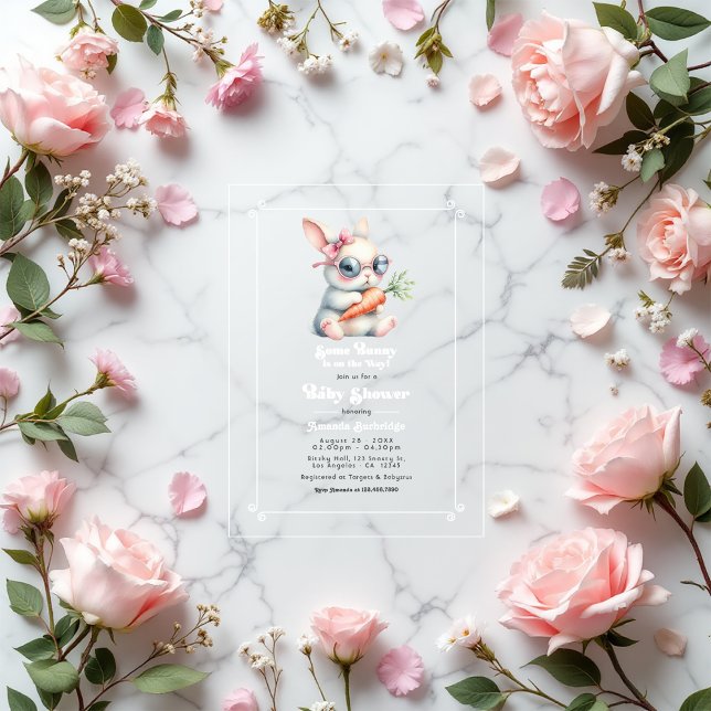 Invitations En Acrylique baby shower "Un lapin est en route" ("Some Bunny Is On the Way" Baby Shower Acrylic Invitations)