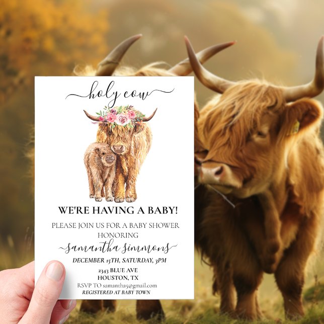 Invitations En Acrylique Baby shower Vache Écossaise  (Créateur téléchargé)