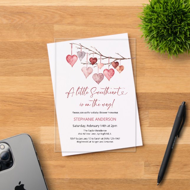 Invitations En Acrylique Baby shower Valentines de Little Sweetheart (Insitu (Carte d'invitation))