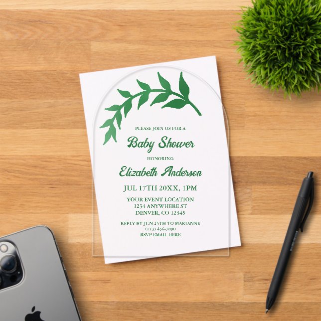 Invitations En Acrylique Baby shower verdoyant chic (Insitu (Carte d'invitation))