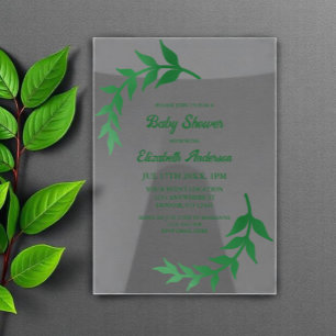 Invitations En Acrylique Baby shower verdoyant chic